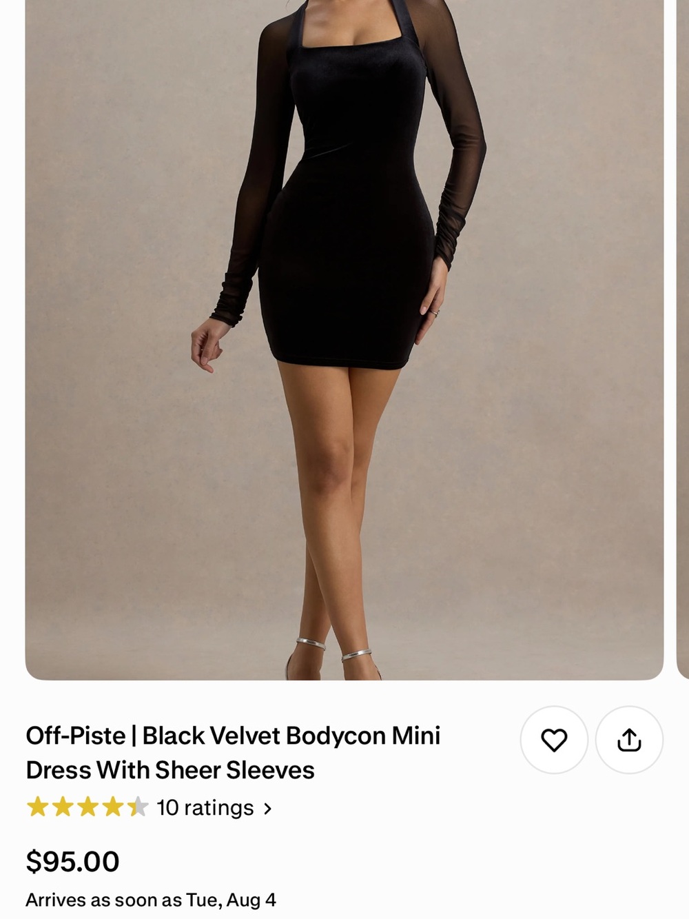 Black Velvet Bodycon Mini Dress with Sheer Sleeves
